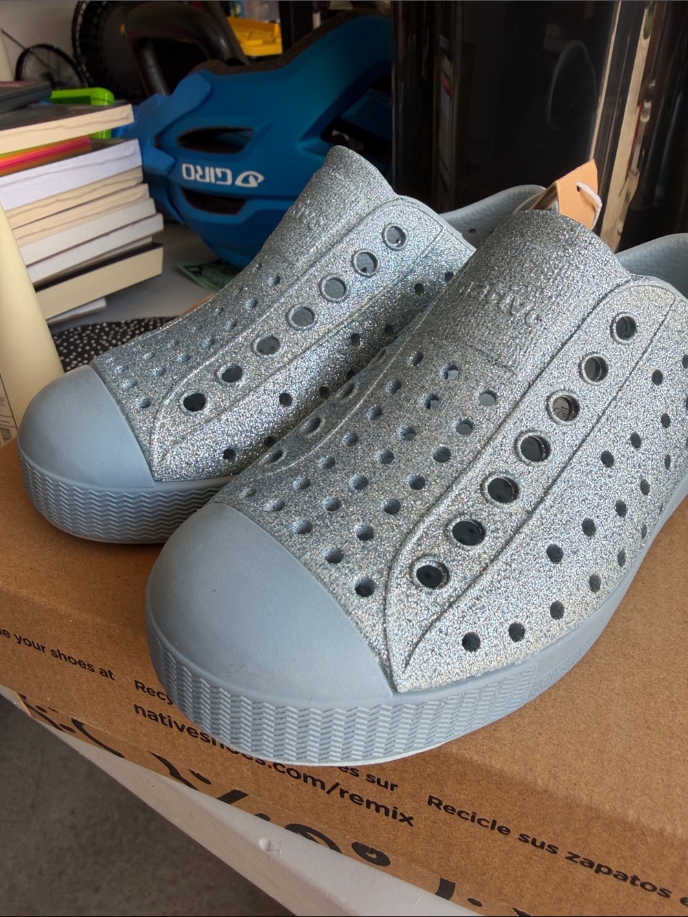 Native Shoes Kids Silver Glitter Slip-On Sneakers